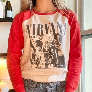 NIRVANA Red and White Graphic Tee